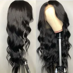 Image 2 - Pelucas de cabello humano con onda de encaje en el cuerpo 13x4 para mujeres negras línea de pelo pre desplumado con pelo de bebé baja proporción cabello Remy 130% densidad