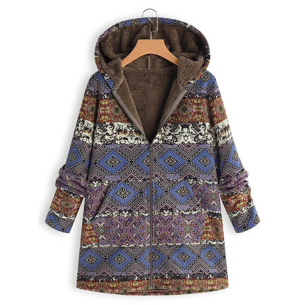 Куртки больших размеров, винтажная верхняя одежда с цветочным узором, пальто для женщин, теплая, ветрозащитная, с капюшоном, утепленная одежда оверсайз - Цвет: O