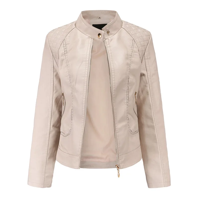 

Women Leather Jacket Winter Female Coat Clothes Slim Fit Long Sleeve Leather Coat Zipper Turn Down Collar PU Jacket With Pocket