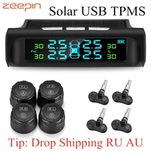 Zeepin C240 TPMS Solar USB Charging Car Tire Pressure Monitoring System LCD Display Alarm System 4 External Internal Sensors careud t801 nf auto car tpms tire pressure solar panel monitoring system with 4 internal sensors