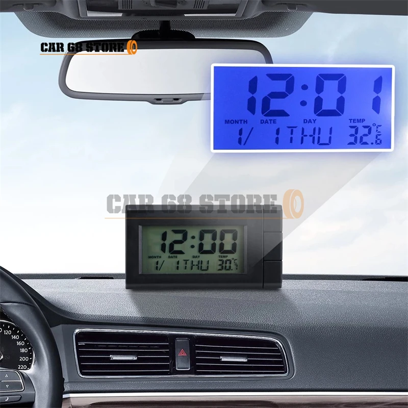 1 Set Car LCD Digital Display Clock Self-Adhesive Auto Watch Thermometer Temperature Display Electronic Clock Multifunction