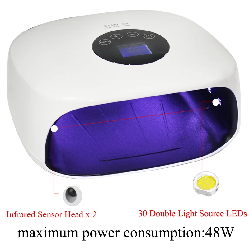 SUN3X 48 Вт Светодиодный светильник для ногтей 30 светодиодные точки для лампы УФ лампа для гель сушилка машина регулируемый таймер с ЖК-экраном авто-сенсор Сушилка для ногтей