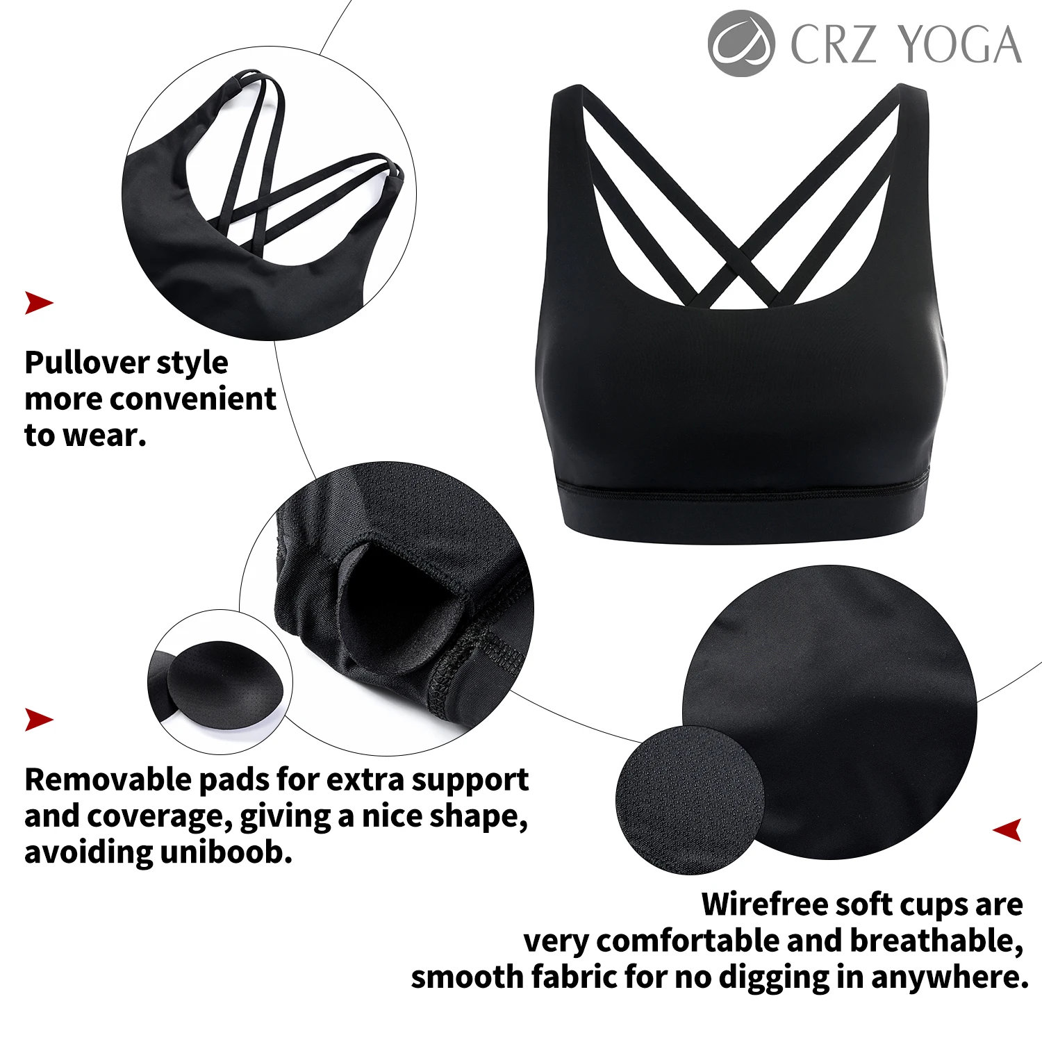 CRZ YOGA Strappy Padded Sports Bra for Women Activewear Medium Support  Workout Yoga Bra Tops