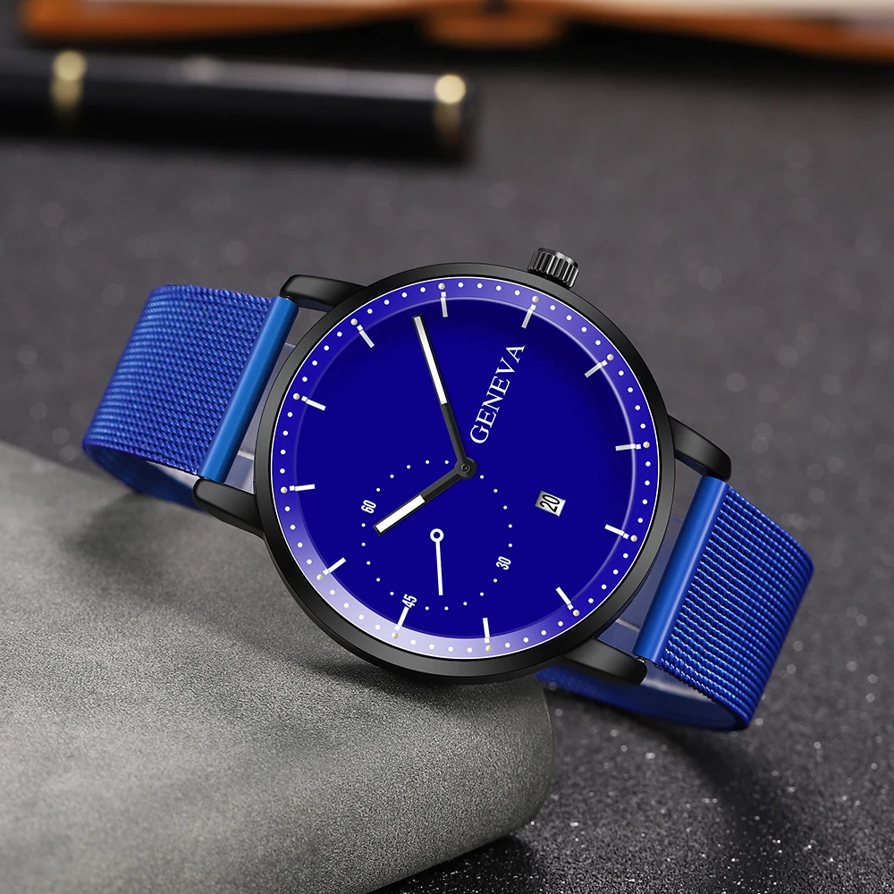 

Men's Watch Top Luxury Brand Men's Big Head Fake Monocular Mesh Business Calendar Watch Date Stainless Steel Mesh Strap Watch
