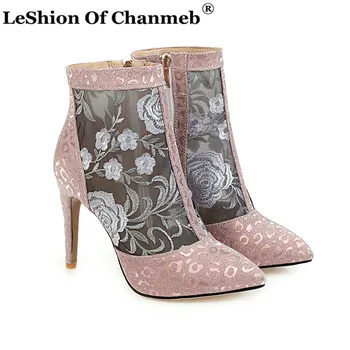 

Chic Royal Style Women's Stiletto Thin High Heels Sexy Boots Spring Summer Ladies Pointed Toe Lace Mesh Embroidery Flower Shoes