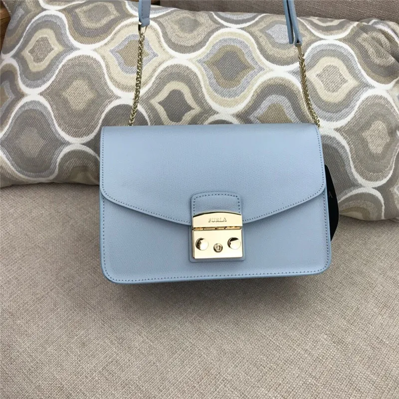 Оригинальные женские сумки FURLA, высококачественные женские меховые кожаные сумки дымчатого синего цвета, размер 25 см x 9 см x 17 см