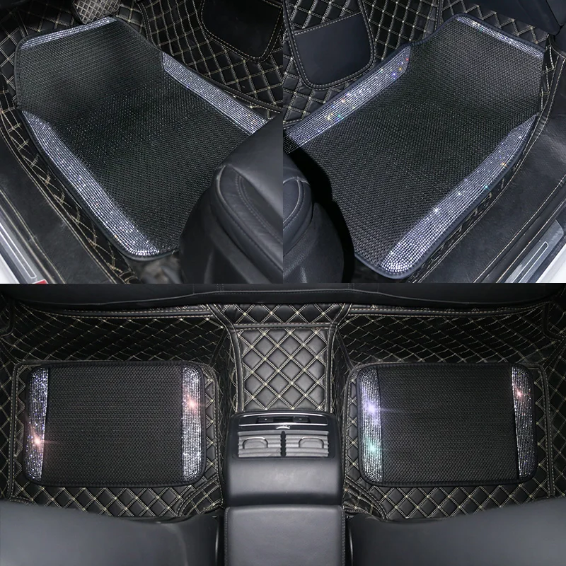 Floor Mat For Car Suv Truck Black With White Red Blue Bling Diamonds