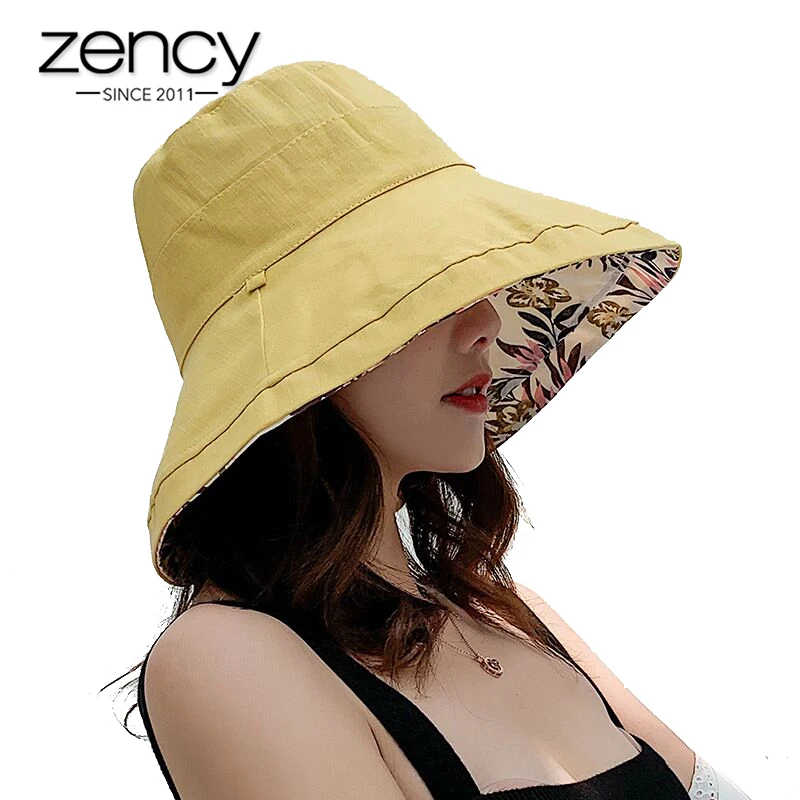 

Zency Summer Anti-sun Women Cap High Quality Fisherman Hat Female Dual-use Foldable Caps Cotton Fashion Print Daily Casual Hats