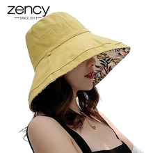 Zency Летняя женская кепка от солнца, высокое качество, рыбацкая шляпа, женские складывающиеся шляпы двойного назначения, хлопковые модные повседневные шляпы с принтом