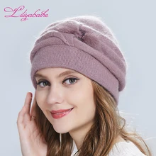 Liliyabaihe женская зимняя шапка Шерсть ангора Шапка Вязаная моды Украшение из норки двойной теплый Шапка