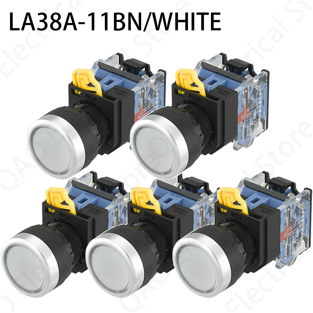 

5PCS LA38A-11BN Quality Sliver Contact Push Button Switch On/Off Momentary/Latching 22mm white