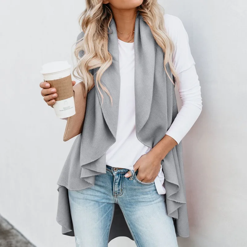 

Women Fashion Solid Color Cardigan Tops roupa feminina Casual Sleeveless Irregular Blouse Cardigan For Women Clothes S-2XL