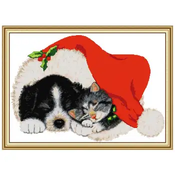 

Christmas puppy animals painting decor counted printed on the canvas 11CT 14CT kits Cross Stitch embroidery needlework Sets