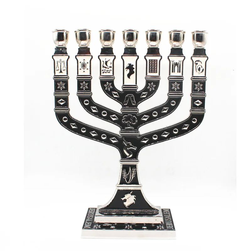 

7 Branched Menorah Candelabra Jerusalem 12 Tribes Candle Holder