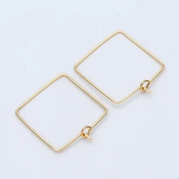 

10pcs Gold plated Brass Square Earring Hoops, 22mm Geometric Ear Wire Charm Pendants, Threader Earring Components (GB-702-1)