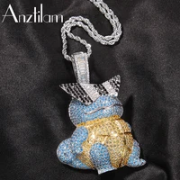 Hip Hop Bling Iced Out Zirconia Stone Paved Colorful Cartoon Tortoise Pendants Necklaces for Men Women Rapper Jewelry Gift 1