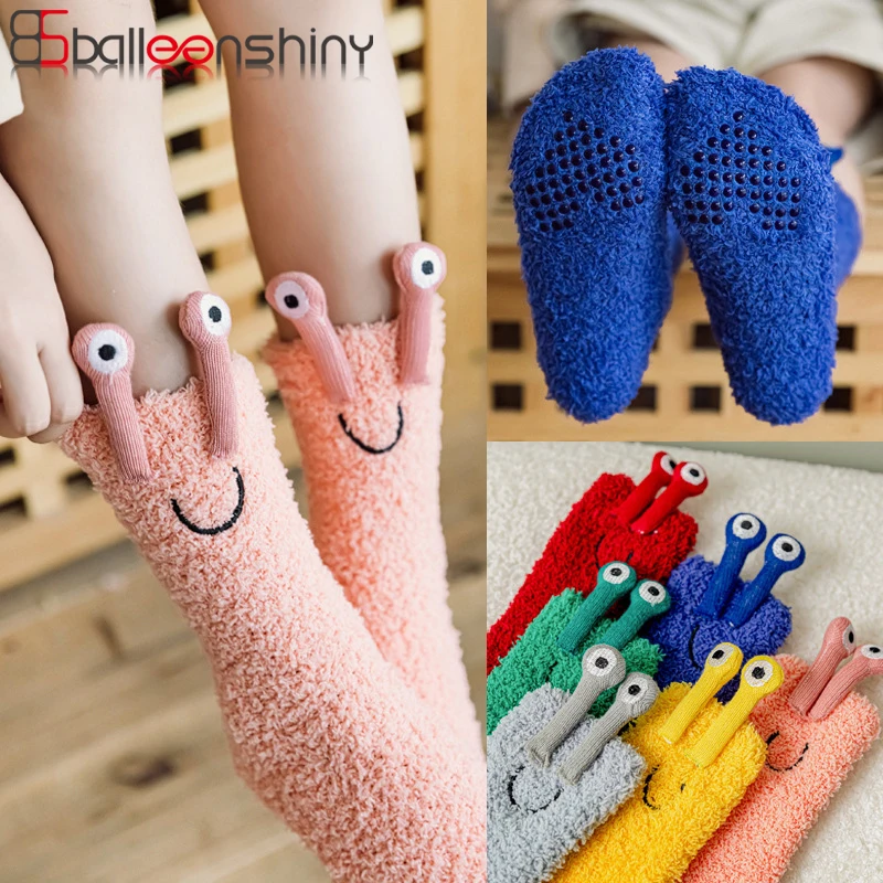 

Balleenshiny Warm Soft Coral Fleece Socks Winter Toddler Long Soft Plush Kids Non-slip Sock Cute Funny Newborn Cotton Stockings