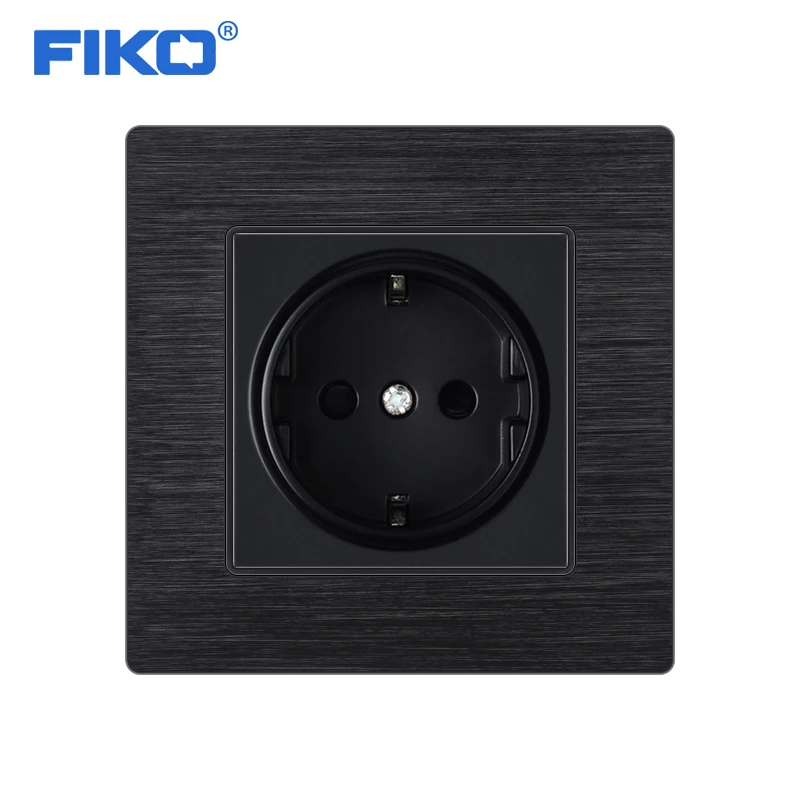 FIKO Luxurious Black Aluminum Panel 16A EU Standard Wall Power Socket Outlet Grounded With Child Protective Lock | Обустройство дома
