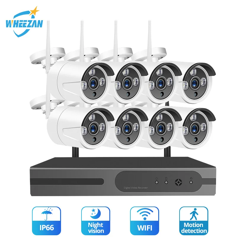 Wheezan система безопасности камеры 1080P 8CH Беспроводной NVR комплект CCTV Wifi домашний комплект ip-камер видеонаблюдения Открытый Водонепроницаемый P2P