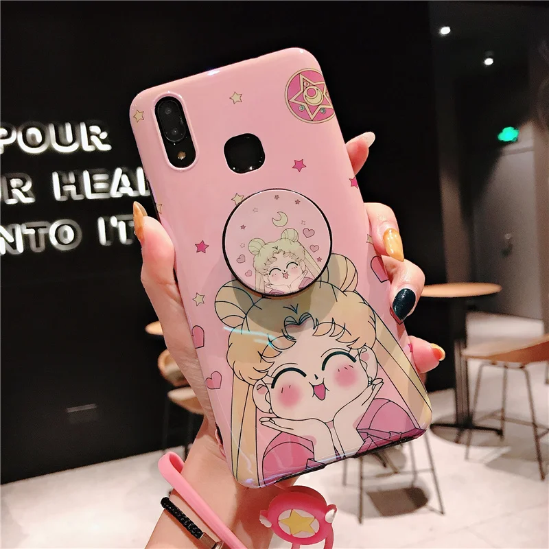 Бежевый Чехол для huawei p30 Sailor moon, розовый милый мягкий чехол для телефона huawei p20 pro mate20 nova5 4+ лямки - Цвет: Бежевый