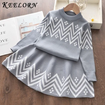 

Keelorn Girls 2020 Autumn New O-neck Knitted Sweater Girls Tops A-line Cotton Skirt 2pcs Clothing Set Cute Suits for Girls 2-7Y