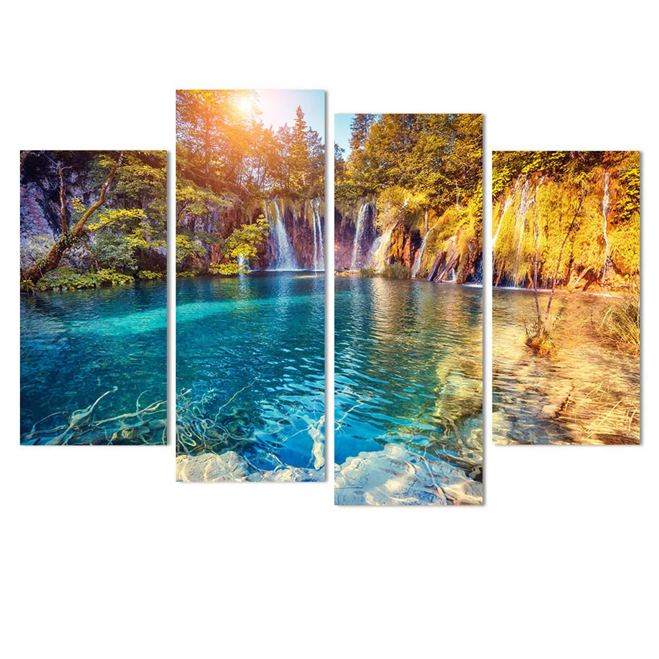 HD Print Canvas Wall Art Modular No Frame Painting Popular Poster 4 Panel Autumn Clear Pool Nature Picture For Living Room Decor (6)