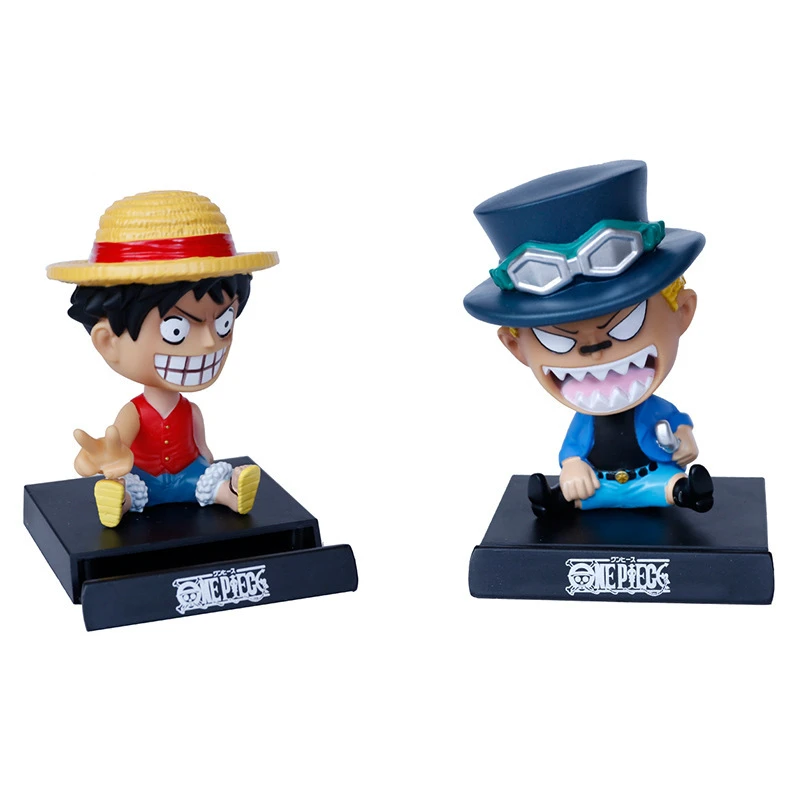 Kawaii Anime One Piece Monkey D Luffy Sabo Pvc Action Figure Collectible Model Car Decoration Phone Holder Toys Bobble Head Doll Action Figures Aliexpress