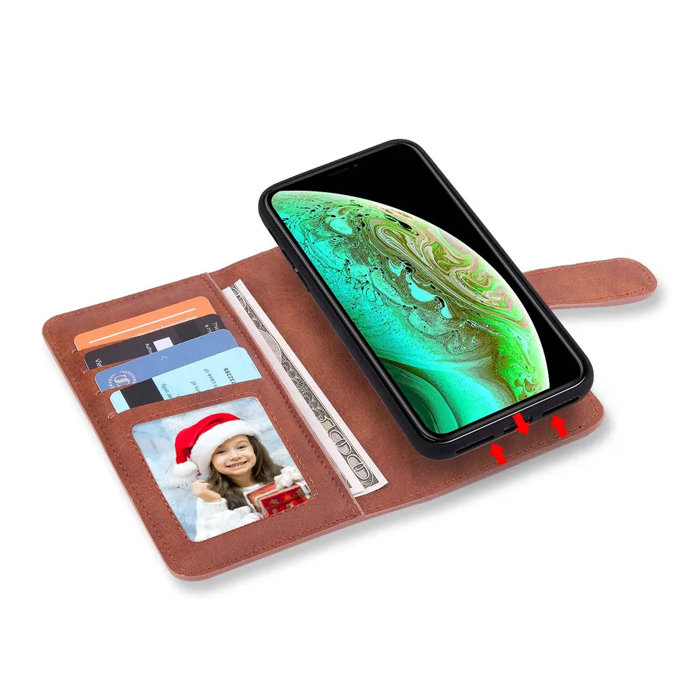 Съемный флип-кейс для iPhone X Xr Xs Max Magnet, чехол для телефона из искусственной кожи с отделением для карт, ремешок для iPhone 6 7 8