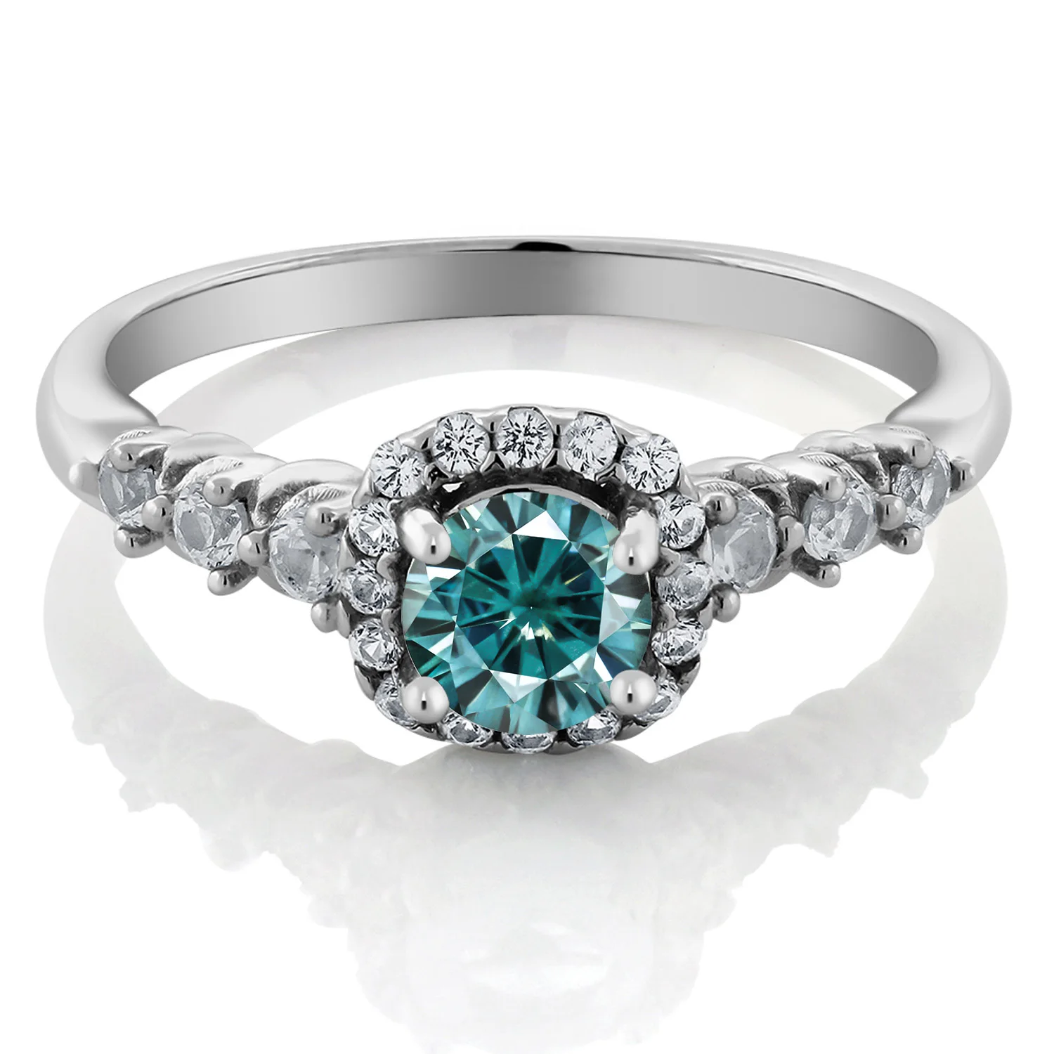 GEMSTONEKING 925 пробы серебряное кольцо голубое созданное из моиссанита и сапфиром 0.50ct