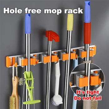 

Wall Mounted Kitchen Organizer Multi-Functional Shelf Storage Holder Mop Brush Mops Hanger Holder Bathroom Kitchen Storage