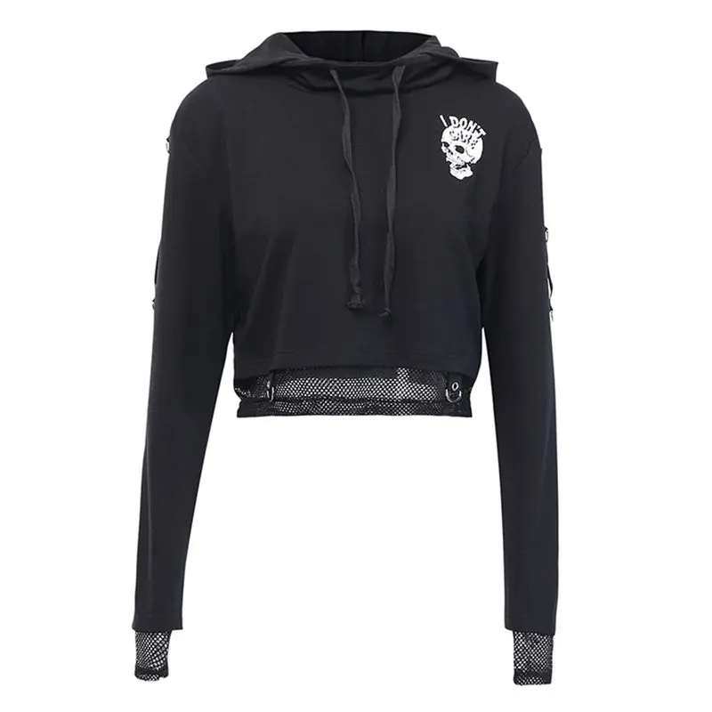 

Gothic Punk Style Shantou Locomotive Mesh Printing Hooded Sweater Preppy Style Women Hip Hop Short Long Sleeve Sweatshirt