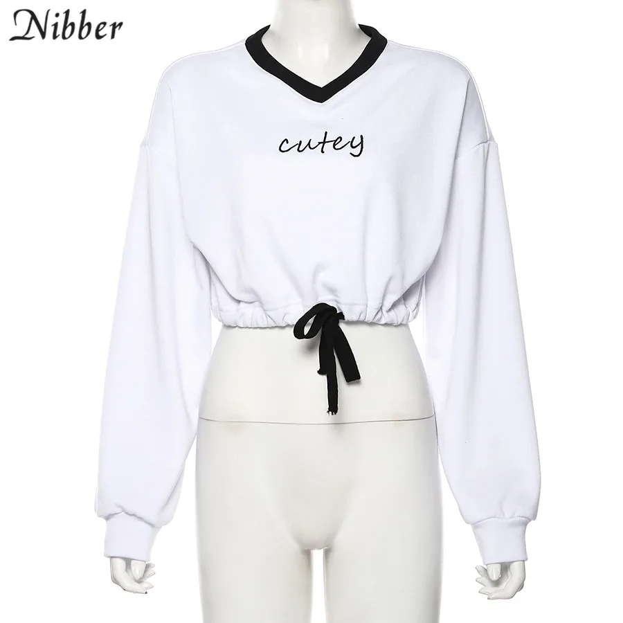 Nibber/осенне-зимняя однотонная Толстовка Harajuku, укороченный топ, Осенние Топы с длинными рукавами и вышивкой, свободная Базовая повседневная спортивная рубашка mujer