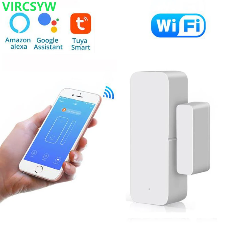 VIRCSYW Tuya WiFi inteligente Sensor de puerta Puerta Abierta/cerrado detectores WiFi App Notificación de alerta de alarma de Alexa de Google