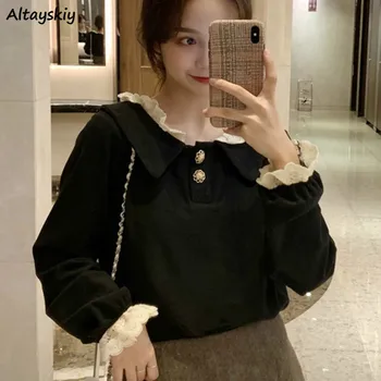 

Shirts Women Lace Ruffles Patchwork Peter Pan Collar Spring New Stylish Chic Fashion Sweet Preppy Student Womens Retro Ulzzang