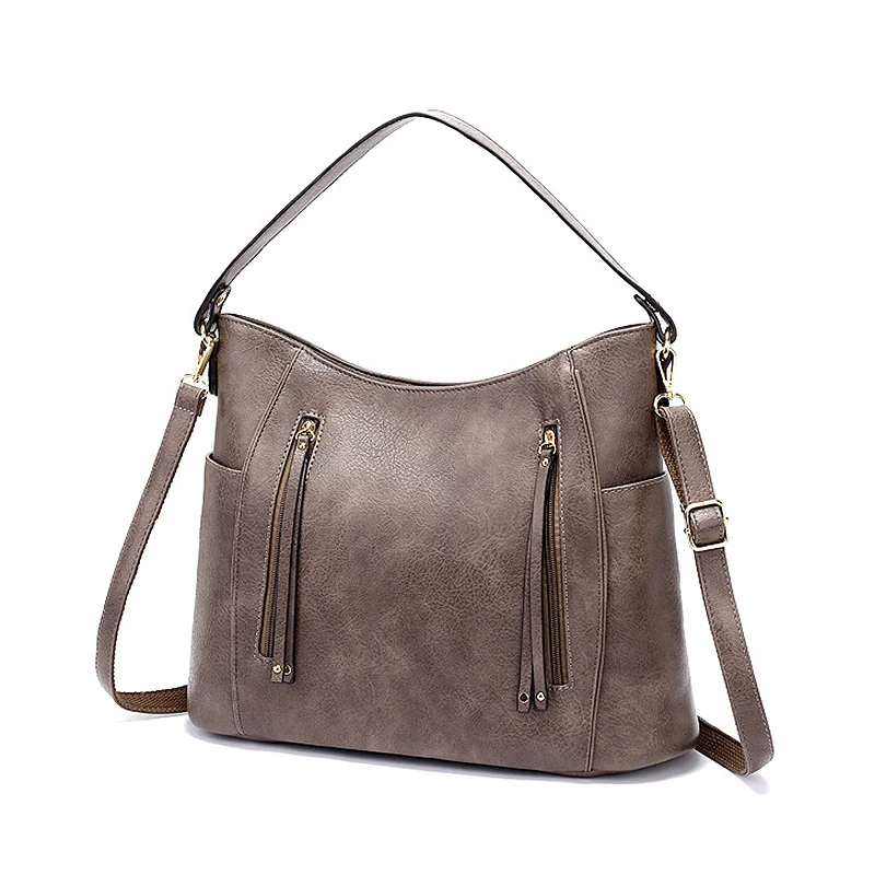 CEZIRA роскошная женская модная сумка-тоут из Веганской кожи, женская большая сумка на плечо на молнии, Женская Повседневная сумка для путешествий, сумка-хобо и сумка через плечо - Цвет: Grey