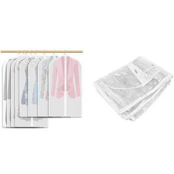 

8x Moth Proof Garment Bags,Garment Cover, Clear Garment Bags,Hanging Garment Bag & 1x 180cm Transparent Solid