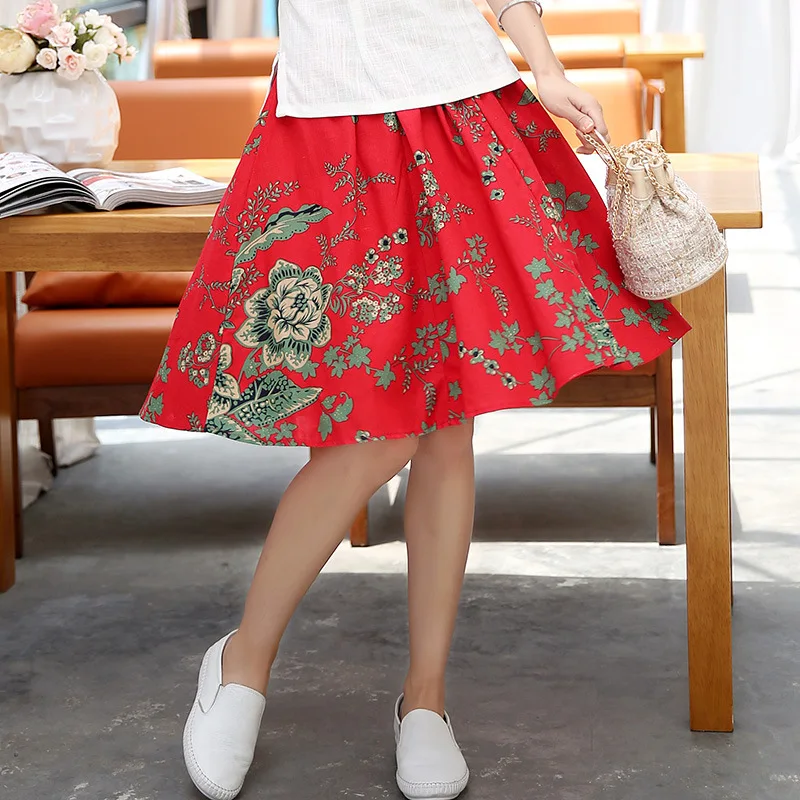

2019 Women's Spring And Summer New Style Cotton Linen Pleated Big Hemline Literature And Art Bohemian Puffy Beach Printed Short