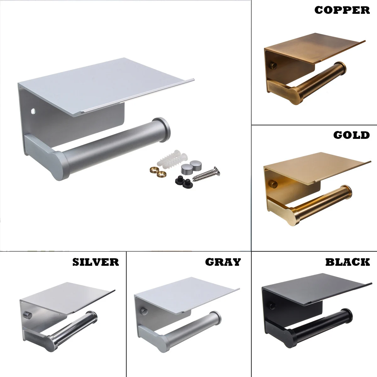 Aluminum Wall Mounted Toilet Paper Holder Shelf Tissue Roll Box