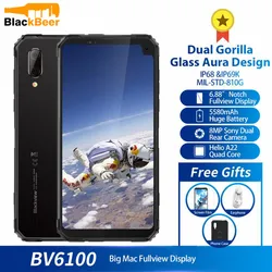 Blackview BV6100 Dual Gorilla 6,88 дюймэкран смартфона 3 ГБ + 16 ГБ Android 9,0 IP68 водонепроницаемый мобильный телефон 5580 мАч NFC мобильный телефон