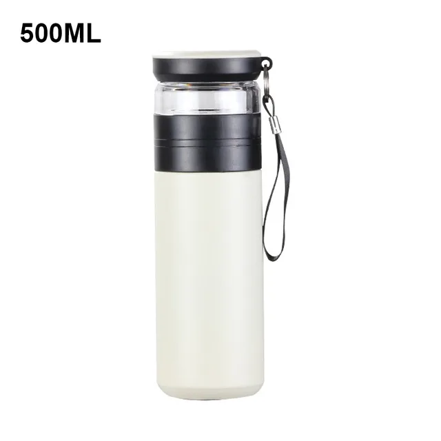 Insulated Cup with Filter 316 Stainless Steel Tea Bottle Tea Infuser Vacuum Cup with Glass Infuser Separates Tea and Water 500ML beige 500ml