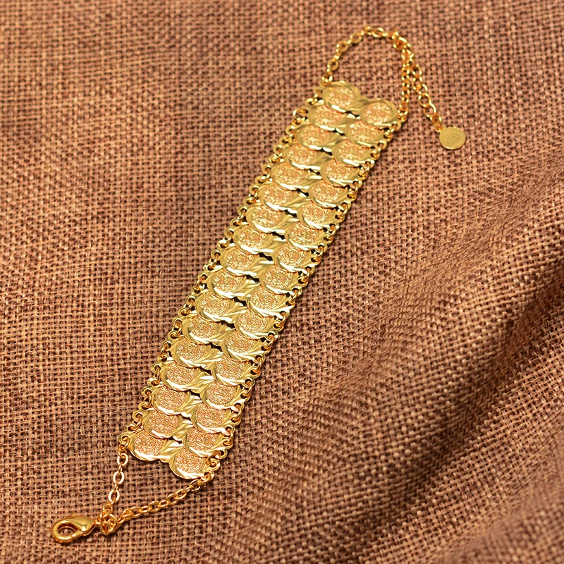 Gold Color Coins Bangles & Bracelet for Women Men Money Coin Bracelet Islamic Muslim Arab Middle Eastern Jewelry African Gifts metal bracelet