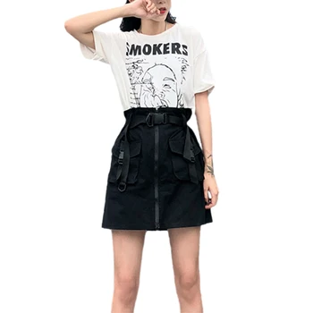 

Women's Basic Skirt Solid Color High Waist Front Zipper Up Front Pockets Design Skirt with A Waist Belt New 2020