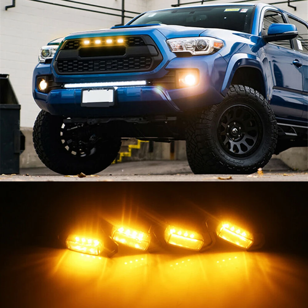 Автомобильный светодиодный фонарь 4 шт. передняя решетка Янтарная для Toyota Tacoma