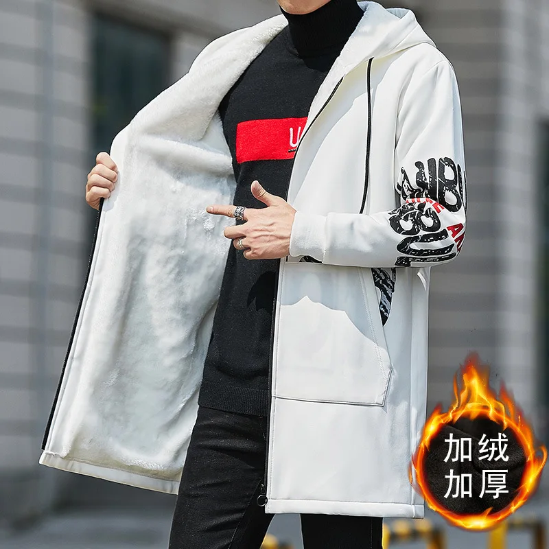 

2019 Autumn And Winter MEN'S Trench Coat Trend Large Size Brushed And Thick Youth Mid-length Hooded Cotton Coat Trench Coat