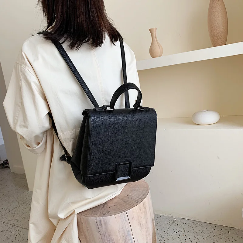 Women's PU Leather Backpack Door Lock Bag Casual Simple Double Shoulder Student Backpack Fashionable Large Capacity Travel Bag
