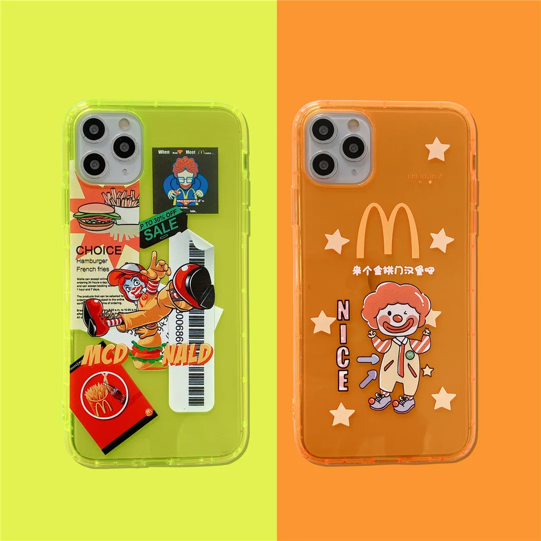 Fashion McDonald's M hamburger phone Case For iPhone 7 8 Plus 11 Pro X XS MAX XR Luxury Transparent QR code Coque Fundas | Мобильные