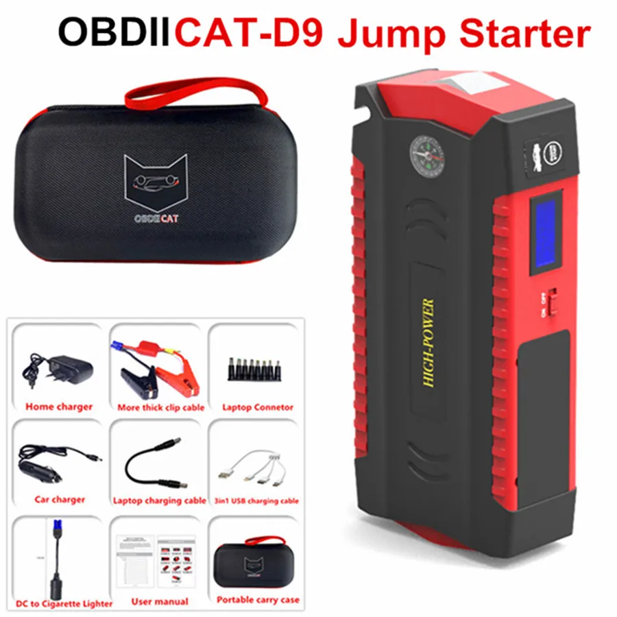 Cena OBDIICAT D9 Super Power urządzenie do uruchamiania awaryjnego samochodu Power Bank 600A przenośny akumulator Booster ładowarka 12V urządzenie zapłonowe benzyna Diesel