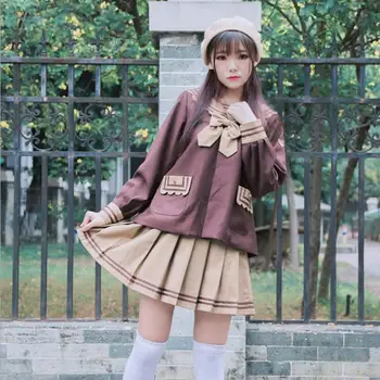 

Japanese college style sweet lolita sets sailor collar top+high waist skirt jk Uniform kawaii girl gothic lolita sets loli cos