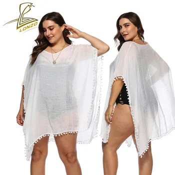 

LONZO Plus Size Bikini Beach Cover Sexy Transparent Swimsuit Cover Up Sunscreen Gauze LCP11