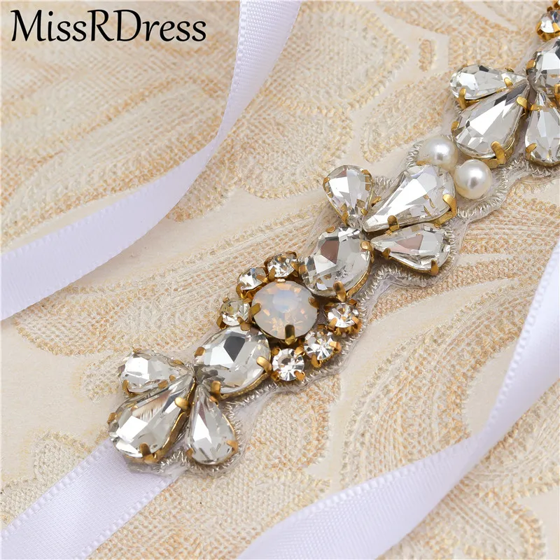MissRDress Opals пояс невесты золотой кристалл тонкий ремешок для свадебного платья стразы свадебный пояс для платье на выпускной JK977